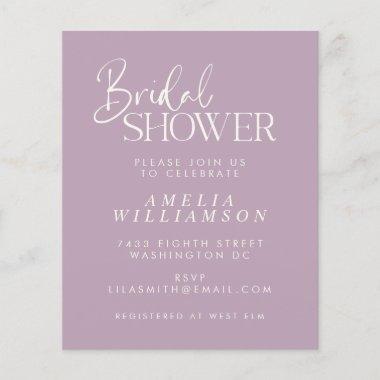 Budget Minimal Lilac Script Bridal Shower Invite