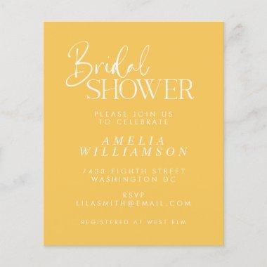 Budget Minimal Yellow Script Bridal Shower Invite