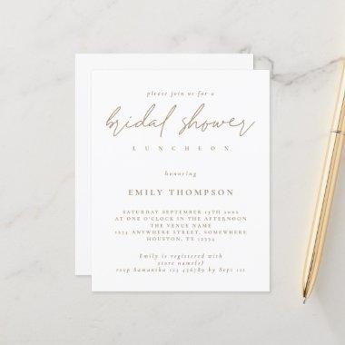Budget Modern Gold Script Bridal Shower Invitations