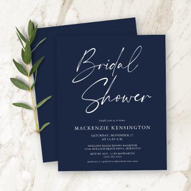 Budget Modern Navy Blue Bridal Shower Invitations