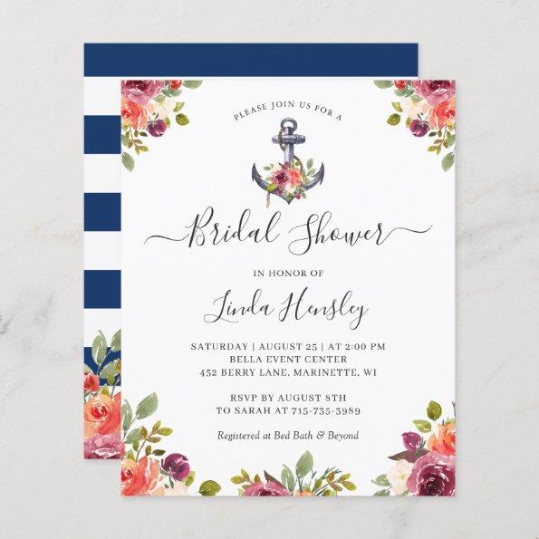 Budget Nautical Anchor Floral Bridal Shower Invite