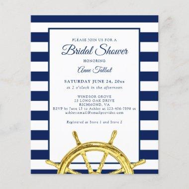 Budget Nautical Navy Gold Bridal Shower Invitations