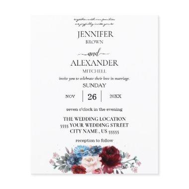 Budget Navy Blue , White & Burgundy Floral Wedding Flyer