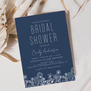 Budget Navy Blue Wildflower Bridal Shower Elegant Flyer