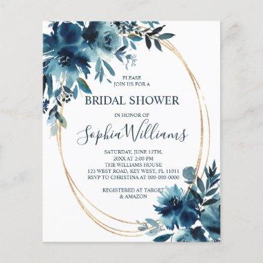Budget Navy Flower & Gold Bridal Shower Invitations