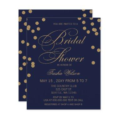 Budget Navy Gold Confetti Bridal Shower Invitations