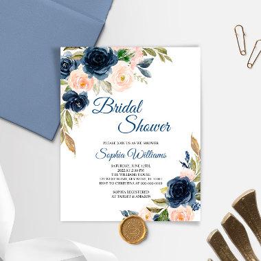 Budget Navy & Pink Floral Bridal Shower Invitations