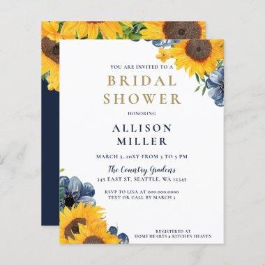 Budget Navy Sunflower Bridal Shower Invitations