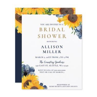 Budget Navy Sunflower Bridal Shower Invitations