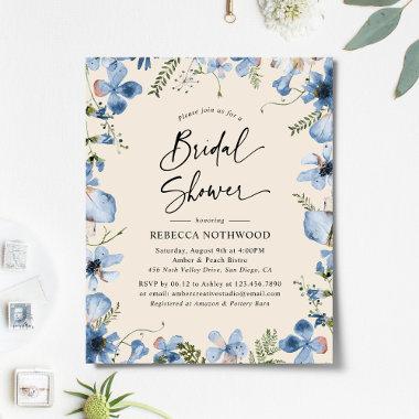 Budget Neutral Blue Boho Bridal Shower Invitations