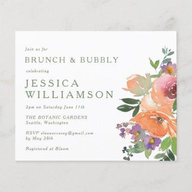 Budget Orange Floral Brunch Bubbly Invitations