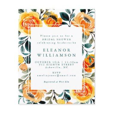 Budget Orange Watercolor Flowers Bridal Shower