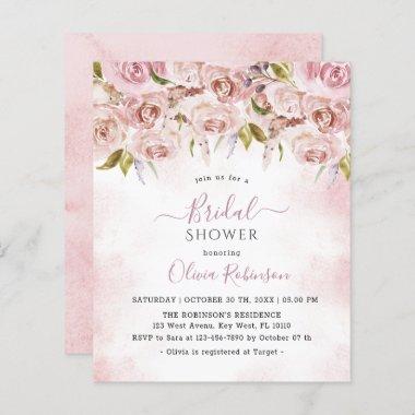Budget Pale Pink Floral Bridal Shower Invitations