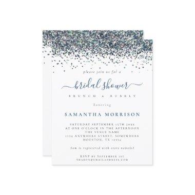 Budget Peacock Blue Glitter  Invite
