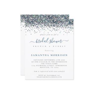 Budget Peacock Blue Glitter Bridal Shower Invite