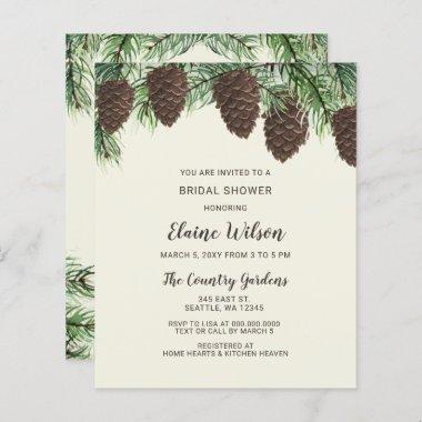 Budget Pine Cone Winter Bridal Shower Invitations