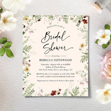 Budget Pink Boho Florals Bridal Shower Invitations