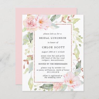 Budget Pink Floral Bridal Luncheon Invitations
