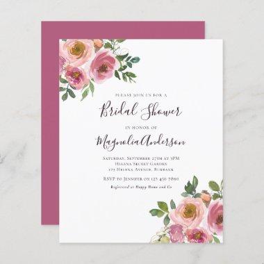 Budget Pink Floral Bridal Shower Invitations