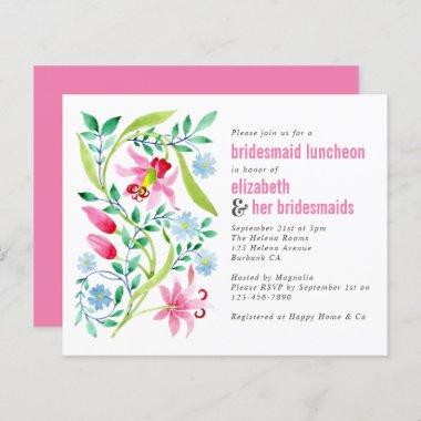 Budget Pink Floral Bridesmaid Luncheon Invitations
