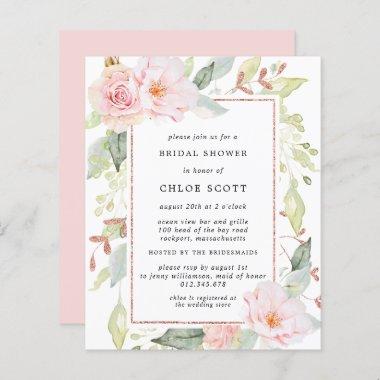 Budget Pink Floral Gold Bridal Shower Invitations