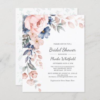 Budget Pink Floral Modern Bridal Shower Invitations