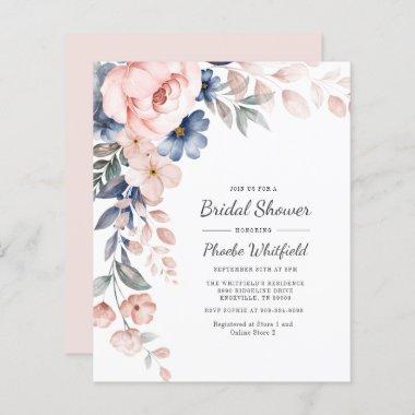 Budget Pink Floral Script Bridal Shower Invitations
