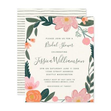 Budget Pink Garden Floral Bridal Shower Invite