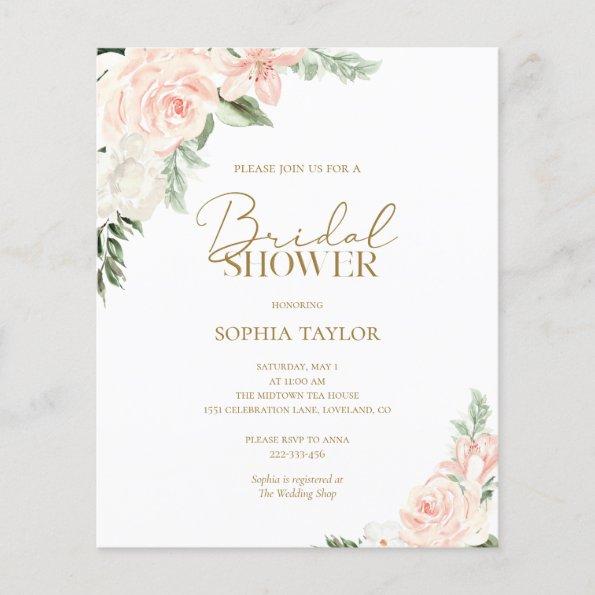 Budget Pink Gold Floral Bridal Shower Invitations