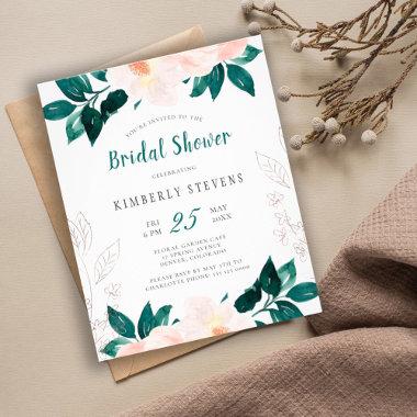 Budget pink green floral bridal shower Invitations flyer