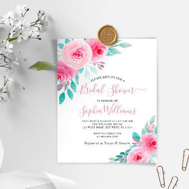 Budget Pink & Mint Floral Bridal Shower Invitations