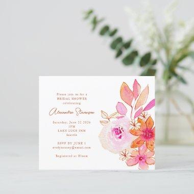 Budget Pink Orange Floral Bridal Shower Invitations