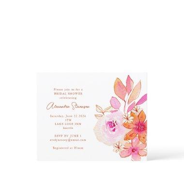 Budget Pink Orange Floral Bridal Shower Invitations