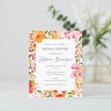 Budget Pink Orange Floral Bridal Shower Invite