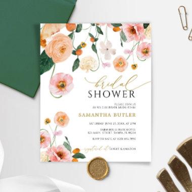 Budget Pink Poppy Floral Bridal Shower Invitations