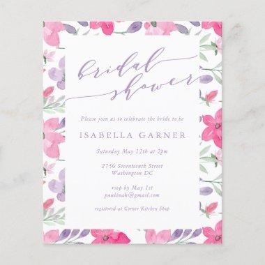 Budget Pink Purple Watercolor Floral Bridal Shower