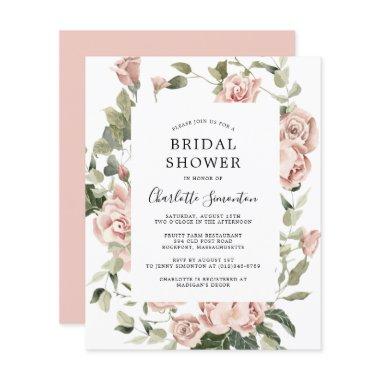 Budget Pink Rose Floral Bridal Shower Invitations