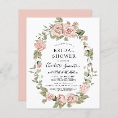 Budget Pink Rose Floral Bridal Shower Invitations