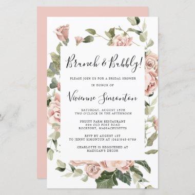 Budget Pink Rose Floral Brunch Bubbly Invitations