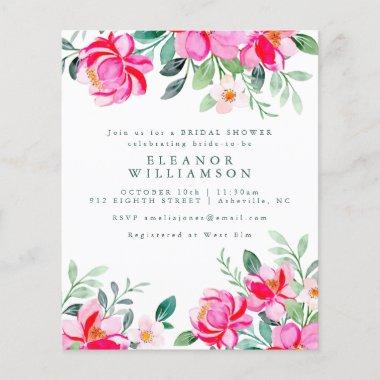 Budget Pink Watercolor Floral Bridal Shower Invite