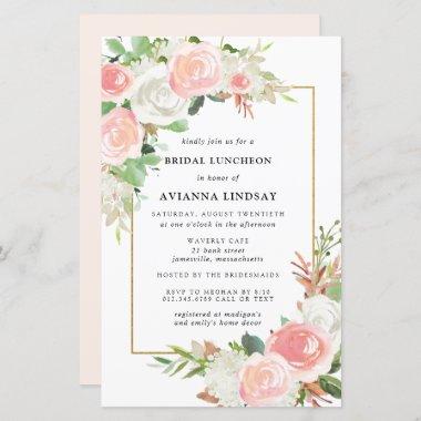 Budget Pink White Floral Bridal Luncheon Invite