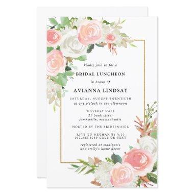 Budget Pink White Floral Bridal Luncheon Invite