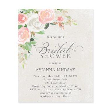 Budget Pink White Floral Bridal Shower Invitations