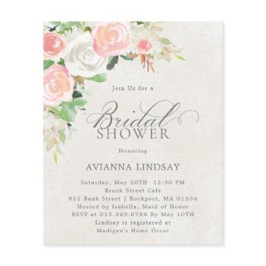 Budget Pink White Floral Bridal Shower Invitations