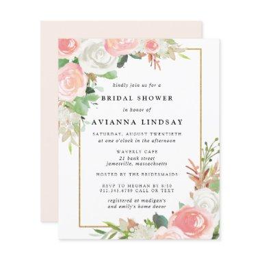 Budget Pink White Floral Bridal Shower Invitations