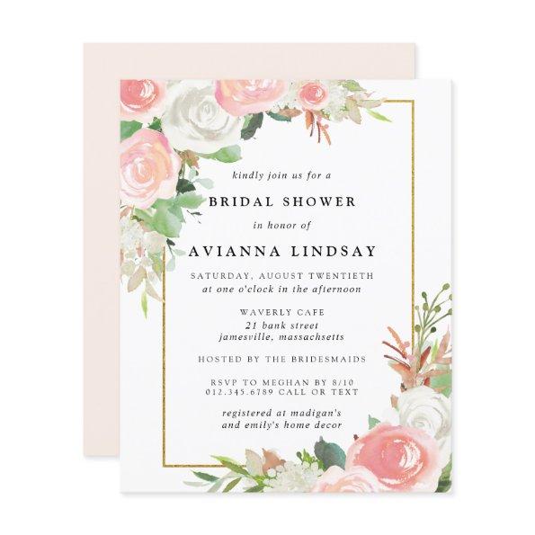 Budget Pink White Floral Bridal Shower Invitations