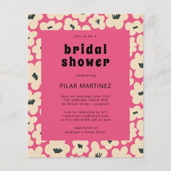 Budget Pink White Floral Bridal Shower Invitations