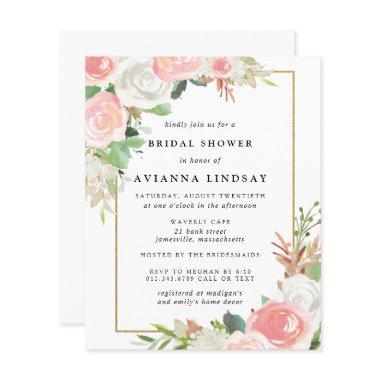 Budget Pink White Floral Bridal Shower Invitations