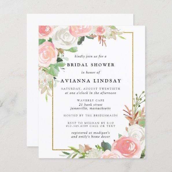 Budget Pink White Floral Bridal Shower Invitations