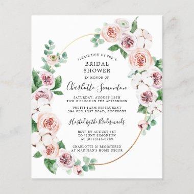 Budget Pink White Floral Bridal Shower Invite